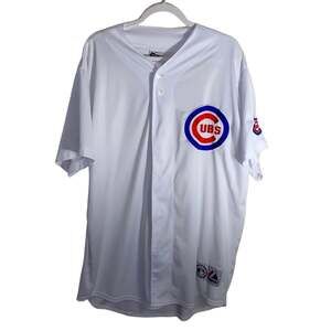 MLB MAJESTIC CHICAGO CUBS Baseball Oversized All White Button Up Jersey XXL